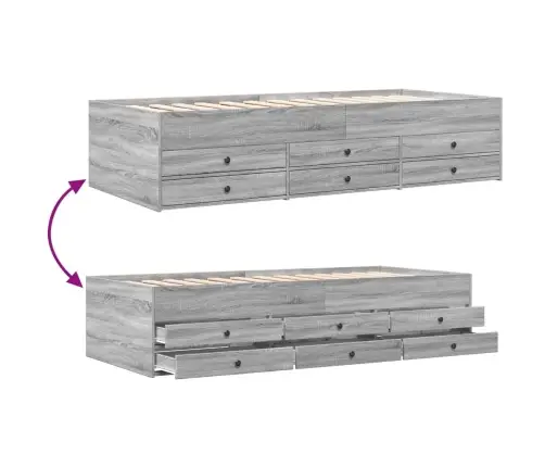 Kušetė Su Stalčiais Be Čiužinio, Pilka Ąžuolo, 75X190 Cm