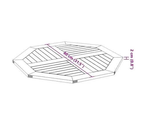 Galda Virsma, 80X80X2,2Cm, Astoņstūra Forma, Akācijas Masīvkoks Vidaxl
