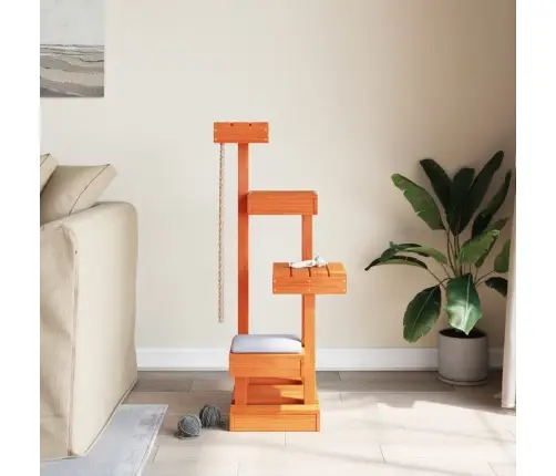 Kaķu Māja, Vaska Brūna, 45,5X49X103 Cm, Priedes Masīvkoks Vidaxl