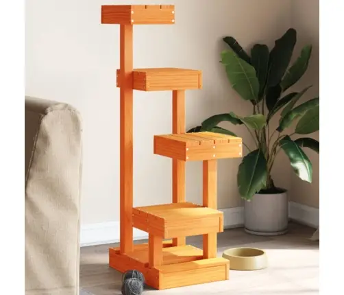 Kaķu Māja, Vaska Brūna, 45,5X49X103 Cm, Priedes Masīvkoks Vidaxl