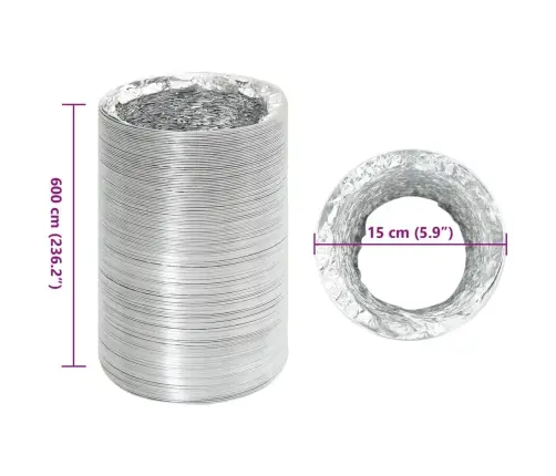 Ventilatsioonitoru, Alumiinium, 6 M Ø15 Cm