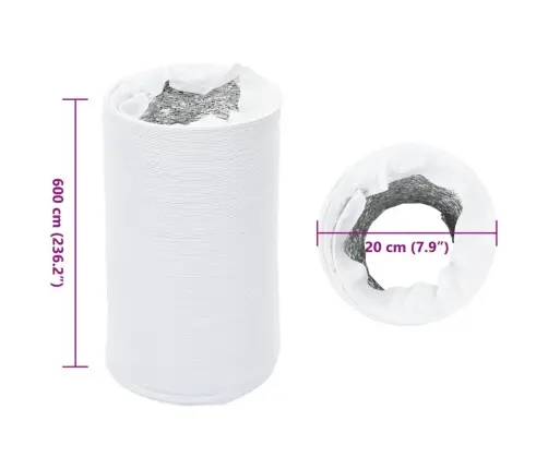 Ventilācijas Kanāls, Alumīnijs, 6 M, Ø20 Cm, Pvc Vidaxl