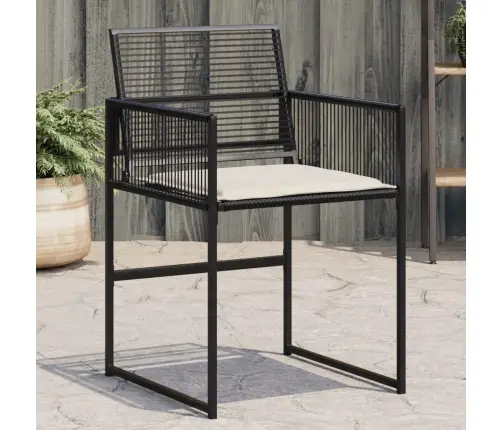 Sodo Kėdės Su Pagalvėlėmis, 4Vnt., Juodos Spalvos, Poliratanas