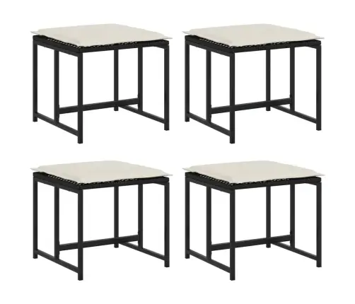 Sodo Taburetės Su Pagalvėlėmis, 4Vnt., Juodos, Poliratanas