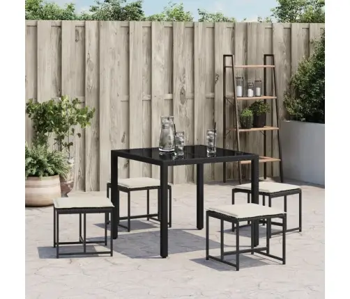 Sodo Taburetės Su Pagalvėlėmis, 4Vnt., Juodos, Poliratanas