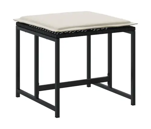 Sodo Taburetės Su Pagalvėlėmis, 4Vnt., Juodos, Poliratanas