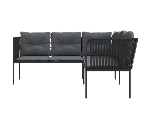 Dārza Dīvāns Ar Spilveniem, L-Forma, Melns Tērauds, Tekstilēns Vidaxl