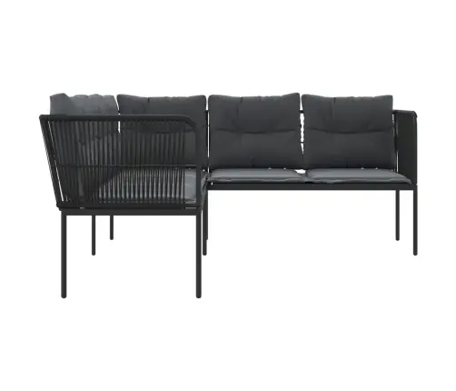 Dārza Dīvāns Ar Spilveniem, L-Forma, Melns Tērauds, Tekstilēns Vidaxl