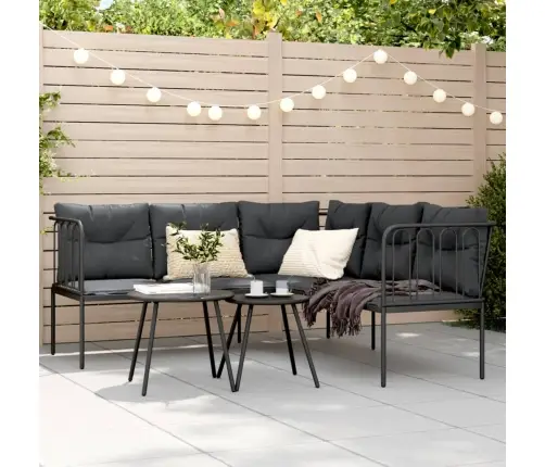 Dārza Dīvāns Ar Spilveniem, L-Forma, Melns Tērauds, Tekstilēns Vidaxl