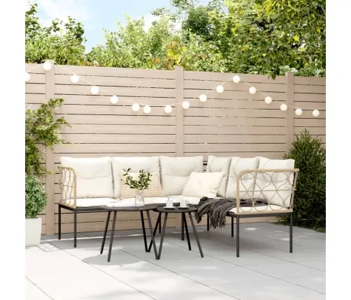 Sodo Sofa Su Pagalvėlėmis, Juoda, Plienas/Tekstilenas