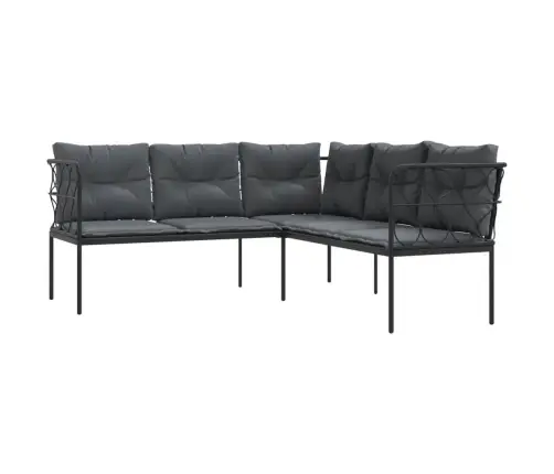 Sodo Sofa Su Pagalvėlėmis, Juoda, Plienas/Tekstilenas