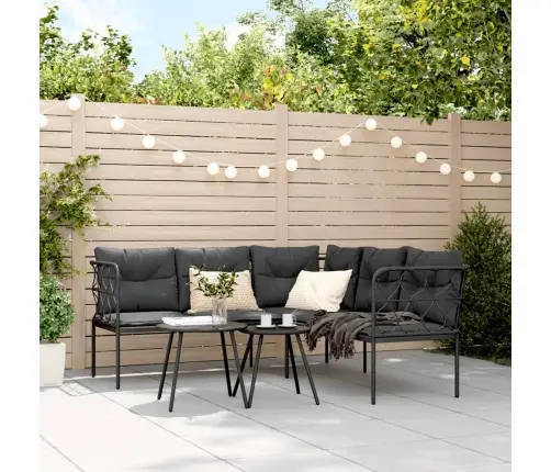 Sodo Sofa Su Pagalvėlėmis, Juoda, Plienas/Tekstilenas