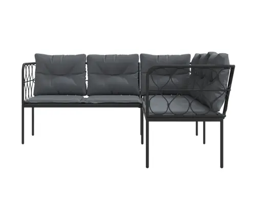 Sodo Sofa Su Pagalvėlėmis, Juoda, Plienas/Tekstilenas