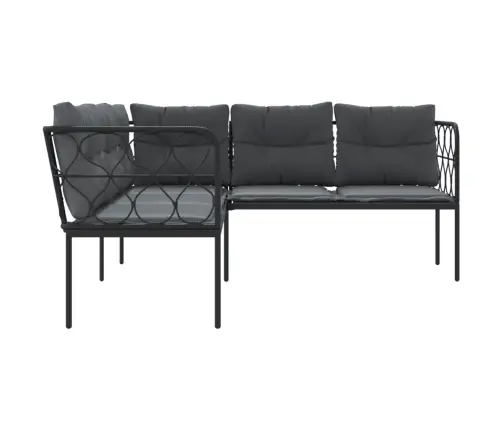 Sodo Sofa Su Pagalvėlėmis, Juoda, Plienas/Tekstilenas