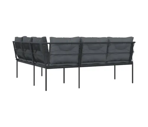 Sodo Sofa Su Pagalvėlėmis, Juoda, Plienas/Tekstilenas
