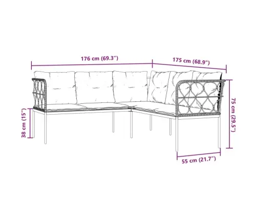 Sodo Sofa Su Pagalvėlėmis, Juoda, Plienas/Tekstilenas