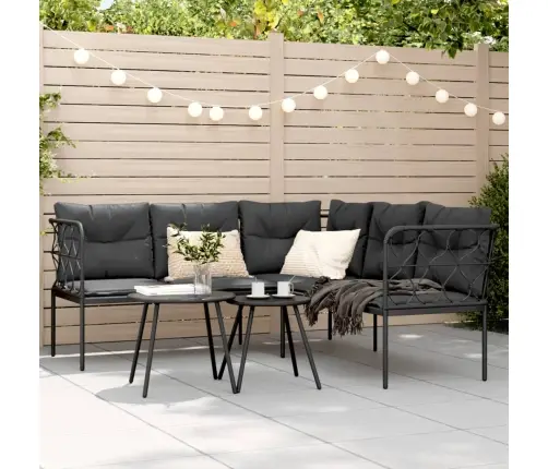 Sodo Sofa Su Pagalvėlėmis, Juoda, Plienas/Tekstilenas