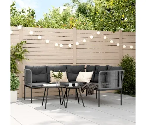 Dārza Dīvāns Ar Spilveniem, L-Forma, Melns Tērauds, Tekstilēns Vidaxl