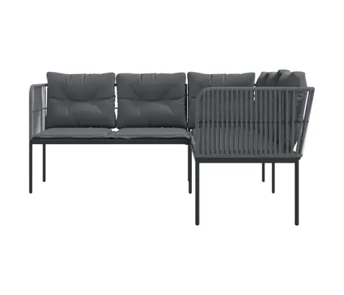 Dārza Dīvāns Ar Spilveniem, L-Forma, Melns Tērauds, Tekstilēns Vidaxl