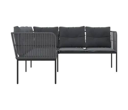 Dārza Dīvāns Ar Spilveniem, L-Forma, Melns Tērauds, Tekstilēns Vidaxl