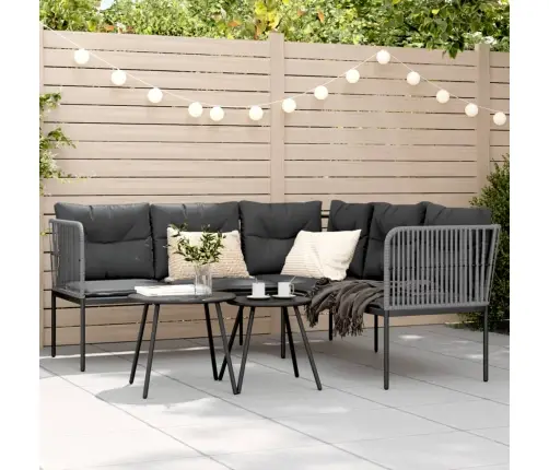 Dārza Dīvāns Ar Spilveniem, L-Forma, Melns Tērauds, Tekstilēns Vidaxl