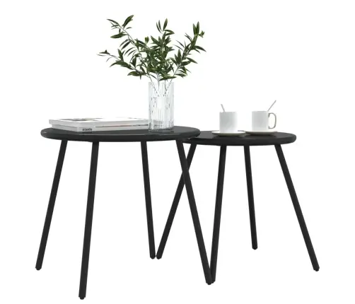 Aia Kohvilauad 2 Tk, Ümmargune, Must, Pulbervärvitud Teras
