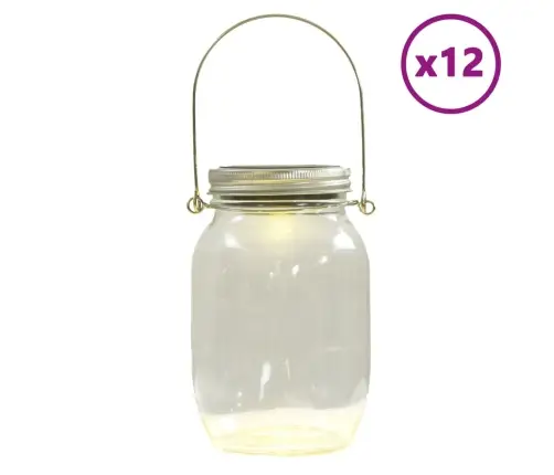 Päikesetoitel Klaasist Välivalgustid, 12 Tk, Soe Valge