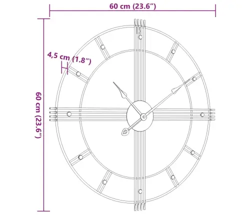 Sienas Pulkstenis, Melns, Ø60 Cm, Dzelzs Vidaxl