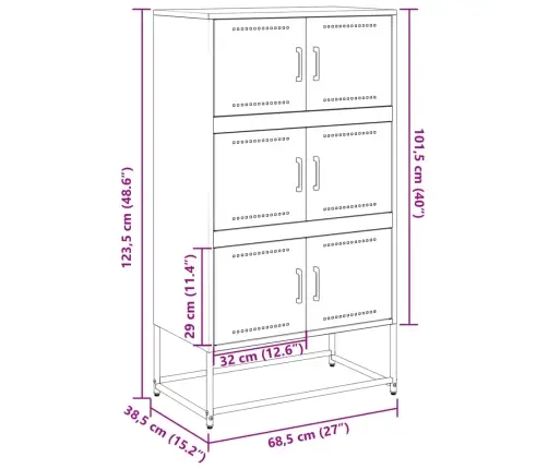 Šoninė Spintelė, Rožinės Spalvos, 68,5X38,5X123,5cm Plienas
