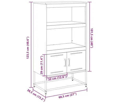 Augstais Skapītis, Sinepju Dzeltens, 68,5X38,5X123,5Cm, Tērauds Vidaxl