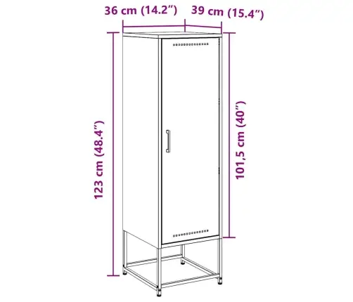 Augstais Skapītis, Balts, 36X39X123 Cm, Tērauds Vidaxl