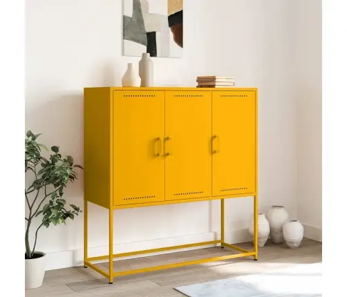 Komoda, Garstyčių Geltonos Spalvos, 100,5X39X107cm Plienas Komoda, Garstyčių Geltonos Spalvos, 100,5X39X107cm Plienas