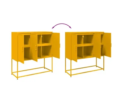 Komoda, Garstyčių Geltonos Spalvos, 100,5X39X107cm Plienas Komoda, Garstyčių Geltonos Spalvos, 100,5X39X107cm Plienas