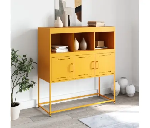 Kumode, Sinepju Dzeltena, 100,5X39X107 Cm, Tērauds Vidaxl