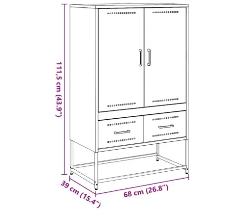 Augstais Skapītis, Balts, 68X39X111,5Cm, Tērauds Vidaxl