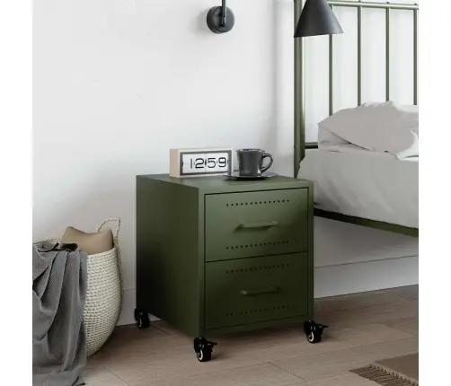Naktsskapītis, Olīvu Zaļš, 36X39X43,5 Cm, Tērauds Vidaxl