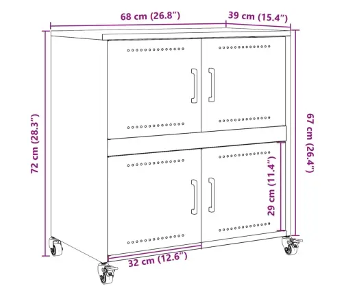 Kumode, Balta, 68X39X72 Cm, Tērauds Vidaxl