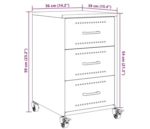 Naktsskapītis, Balts, 36X39X59 Cm, Tērauds Vidaxl