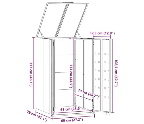 Ratastel Prügikasti Hoiuruum Ühele Prügikastile, Antratsiithall, 69 X 79 X 117 cm Teras