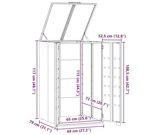 Stoginė Vienam Konteineriui, Pilka, 69X79X117cm Plienas