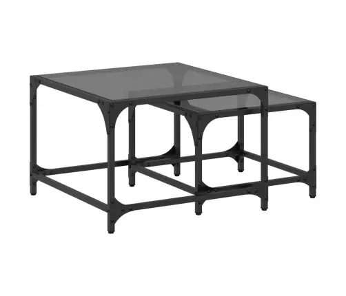 Galdiņi Ar Melnu Stikla Virsmu, 2 Gab., Tērauds Vidaxl