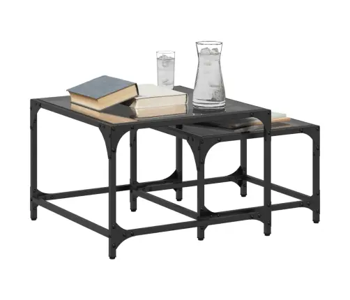 Galdiņi Ar Melnu Stikla Virsmu, 2 Gab., Tērauds Vidaxl