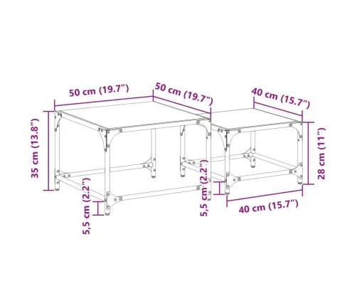 Galdiņi Ar Melnu Stikla Virsmu, 2 Gab., Tērauds Vidaxl