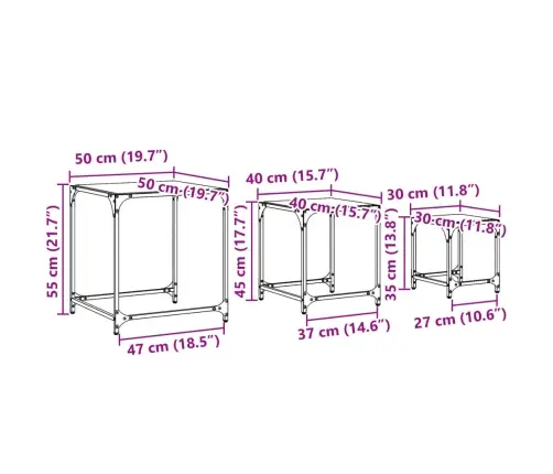 Galdiņi, 3 Gab., Caurspīdīga Stikla Virsma, Tērauds Vidaxl