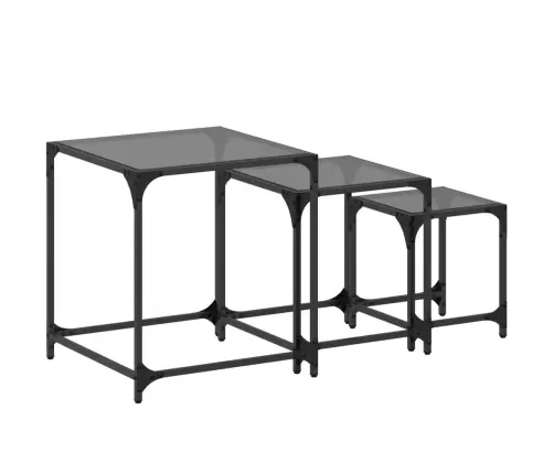 Galdiņi Ar Melnu Stikla Virsmu, 3 Gab., Tērauds Vidaxl Galdiņi Ar Melnu Stikla Virsmu, 3 Gab., Tērauds Vidaxl