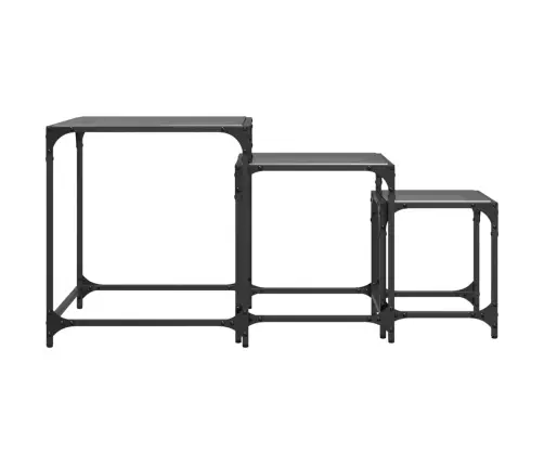 Galdiņi Ar Melnu Stikla Virsmu, 3 Gab., Tērauds Vidaxl Galdiņi Ar Melnu Stikla Virsmu, 3 Gab., Tērauds Vidaxl