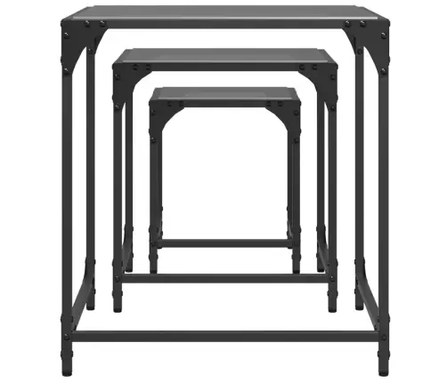 Galdiņi Ar Melnu Stikla Virsmu, 3 Gab., Tērauds Vidaxl Galdiņi Ar Melnu Stikla Virsmu, 3 Gab., Tērauds Vidaxl