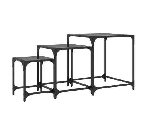 Galdiņi Ar Melnu Stikla Virsmu, 3 Gab., Tērauds Vidaxl Galdiņi Ar Melnu Stikla Virsmu, 3 Gab., Tērauds Vidaxl