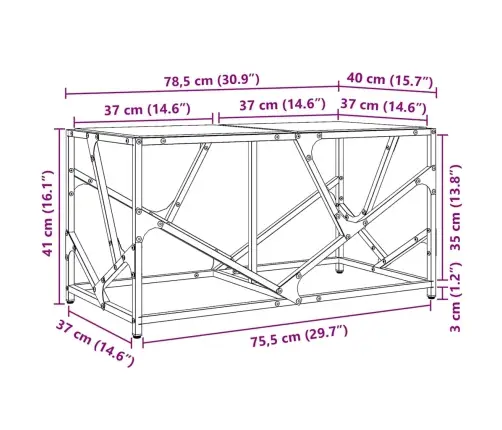 Kohvilaud, Läbipaistev Klaasplaat, 78,5X40X41 cm Teras