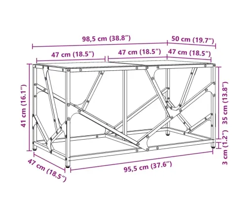 Kohvilaud, Läbipaistev Klaasplaat, 98,5 X 50 X 41 cm Teras
